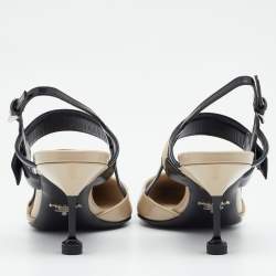 Pre Owned Prada Beige/Black Leather Slingback 65 Kitten Heel Pumps Size 37