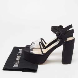 Prada Black  PVC  And Canvas Open Toe Platform Ankle Strap Sandals Size 37
