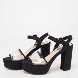 Prada Black  PVC  And Canvas Open Toe Platform Ankle Strap Sandals Size 37