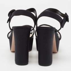 Prada Black  PVC  And Canvas Open Toe Platform Ankle Strap Sandals Size 37