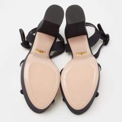 Prada Black  PVC  And Canvas Open Toe Platform Ankle Strap Sandals Size 37