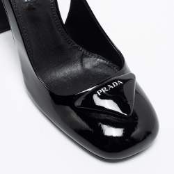 Pre Owned Prada Black Patent Leather Slingback Sandals Size 37.5