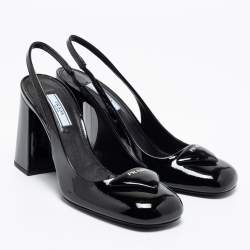 Pre Owned Prada Black Patent Leather Slingback Sandals Size 37.5