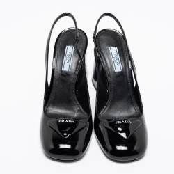 Pre Owned Prada Black Patent Leather Slingback Sandals Size 37.5