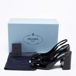 Pre Owned Prada Black Patent Leather Slingback Sandals Size 37.5