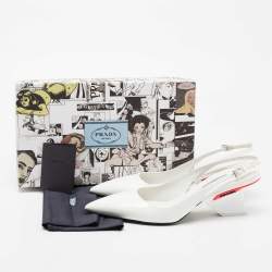 Pre Owned Prada White Patent Leather Pointed-Toe Slingback Pumps Size 39.5