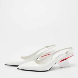 Pre Owned Prada White Patent Leather Pointed-Toe Slingback Pumps Size 39.5