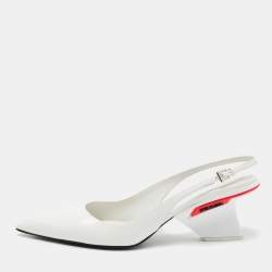 Pre Owned Prada White Patent Leather Pointed-Toe Slingback Pumps Size 39.5