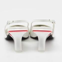 Pre Owned Prada White Patent Leather Pointed-Toe Slingback Pumps Size 39.5