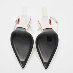 Pre Owned Prada White Patent Leather Pointed-Toe Slingback Pumps Size 39.5