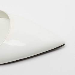 Pre Owned Prada White Patent Leather Pointed-Toe Slingback Pumps Size 39.5