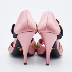 Prada Pink/Black Satin Crystal Embellished Peep Toe Sandals Size 38