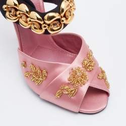 Prada Pink/Black Satin Crystal Embellished Peep Toe Sandals Size 38