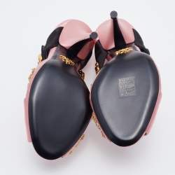 Prada Pink/Black Satin Crystal Embellished Peep Toe Sandals Size 38