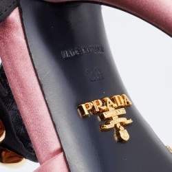 Prada Pink/Black Satin Crystal Embellished Peep Toe Sandals Size 38