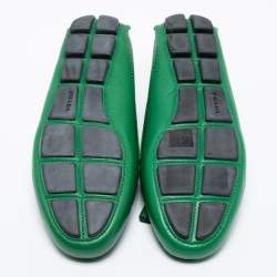 Pre Owned Prada Green Saffiano Leather Bow Loafers Size 37.5