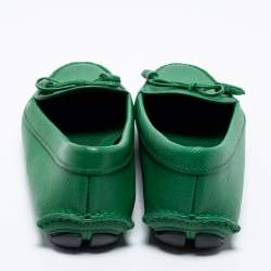 Pre Owned Prada Green Saffiano Leather Bow Loafers Size 37.5