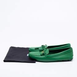 Pre Owned Prada Green Saffiano Leather Bow Loafers Size 37.5