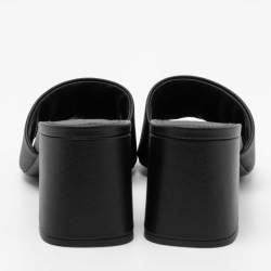 Pre Owned Prada Black Saffiano Leather Triangle Logo Plaque Block Heel Slide Sandals Size 38