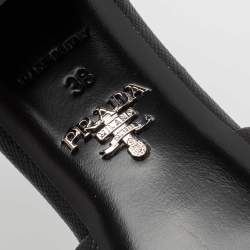 Pre Owned Prada Black Saffiano Leather Triangle Logo Plaque Block Heel Slide Sandals Size 38