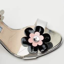 Pre Owned Prada Multicolor Floral Appliqué Patent Leather Ankle Strap Sandals Size 36
