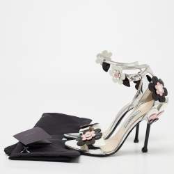 Pre Owned Prada Multicolor Floral Appliqué Patent Leather Ankle Strap Sandals Size 36