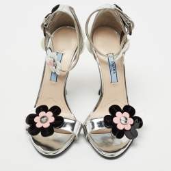 Pre Owned Prada Multicolor Floral Appliqué Patent Leather Ankle Strap Sandals Size 36