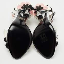 Pre Owned Prada Multicolor Floral Appliqué Patent Leather Ankle Strap Sandals Size 36
