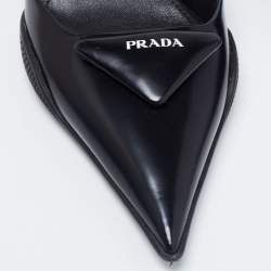 Pre Owned Prada Black Brushed Leather Slingback Pumps Size 38