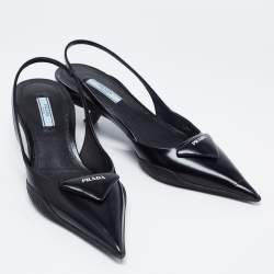 Pre Owned Prada Black Brushed Leather Slingback Pumps Size 38