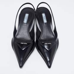Pre Owned Prada Black Brushed Leather Slingback Pumps Size 38