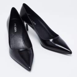 Pre Owned Prada Black Leather Pointed Toe Pumps Size 38.5