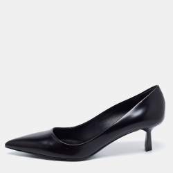Pre Owned Prada Black Leather Pointed Toe Pumps Size 38.5