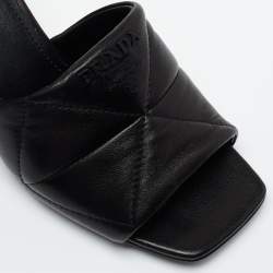 Pre Owned Prada Black Leather Quilted Block Heel Slide Sandals Size 36