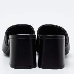 Pre Owned Prada Black Leather Quilted Block Heel Slide Sandals Size 36