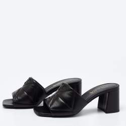 Pre Owned Prada Black Leather Quilted Block Heel Slide Sandals Size 36