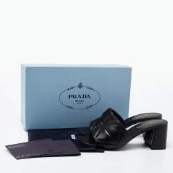 Pre Owned Prada Black Leather Quilted Block Heel Slide Sandals Size 36