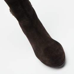 Pre Owned Prada Brown Suede Buckle Knee Length Boots Size 38