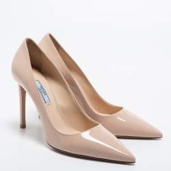 Pre Owned Prada Beige Patent Leather Pointed Toe Pumps Size 38