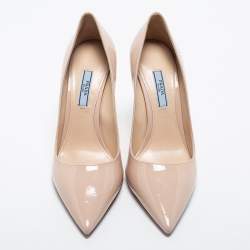 Pre Owned Prada Beige Patent Leather Pointed Toe Pumps Size 38