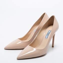 Pre Owned Prada Beige Patent Leather Pointed Toe Pumps Size 38