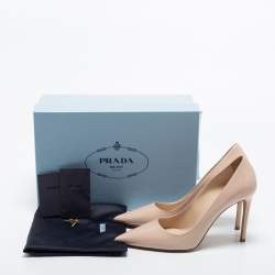 Pre Owned Prada Beige Patent Leather Pointed Toe Pumps Size 38