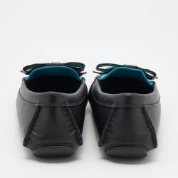 Prada Black/Blue Leather Bow Logo Embellished Loafers Size 38