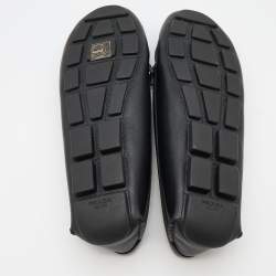 Prada Black/Blue Leather Bow Logo Embellished Loafers Size 38