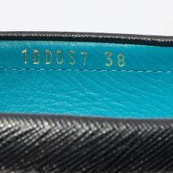 Prada Black/Blue Leather Bow Logo Embellished Loafers Size 38