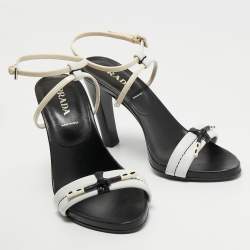 Pre Owned Prada Tricolor Patent and Leather Ankle Strap Sandals Size 38