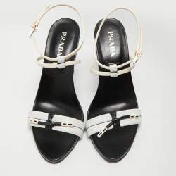 Pre Owned Prada Tricolor Patent and Leather Ankle Strap Sandals Size 38