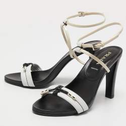 Pre Owned Prada Tricolor Patent and Leather Ankle Strap Sandals Size 38