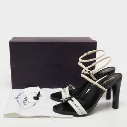 Pre Owned Prada Tricolor Patent and Leather Ankle Strap Sandals Size 38
