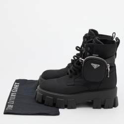Prada Black Nylon Monolith Ankle Boots Size 38